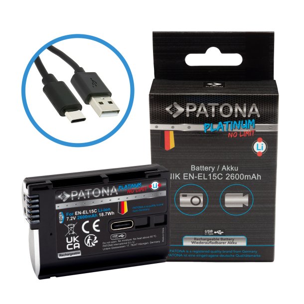 PATONA Platinum EN-EL15c batteri med USB-C Input til Nikon