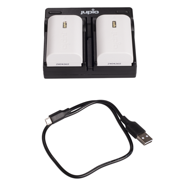 Jupio USB Dual oplader til Canon inkl. 2 stk. LP-E6NH batterier
