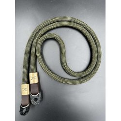 Hyperion X Checkered Olive/Black Rope - Dark Brown Leather Camera Strap - Bronze X 120 cm