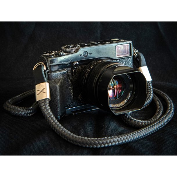 Hyperion X Dark Grey Rope - Black Leather Camera Strap - Silver X 120 cm