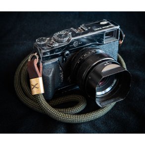 Hyperion X Checkered Olive/Black Rope - Dark Brown Leather Camera Strap - Bronze X 120 cm