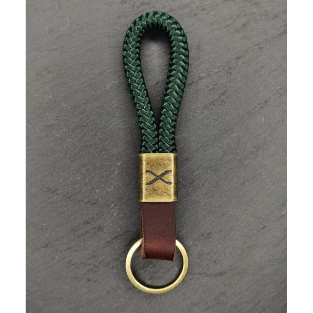Hyperion Forest Green Dark Brown Leather X Keychain