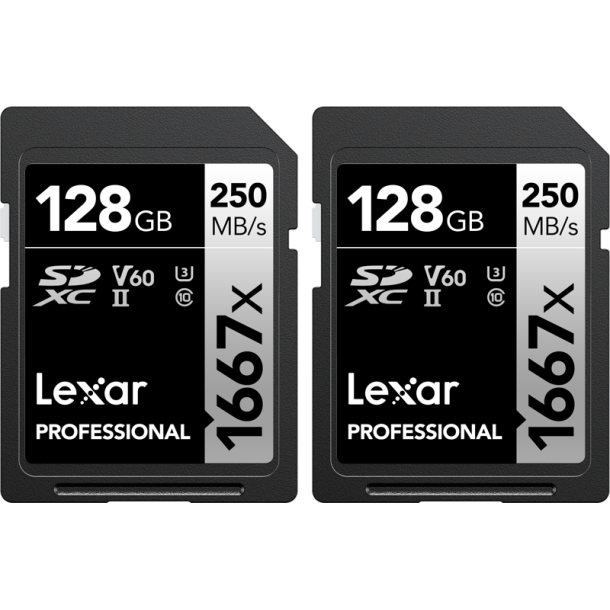 Lexar Pro SDXC 128GB UHS-II U3 (V60) 250MB/s (1667X) - 2pack