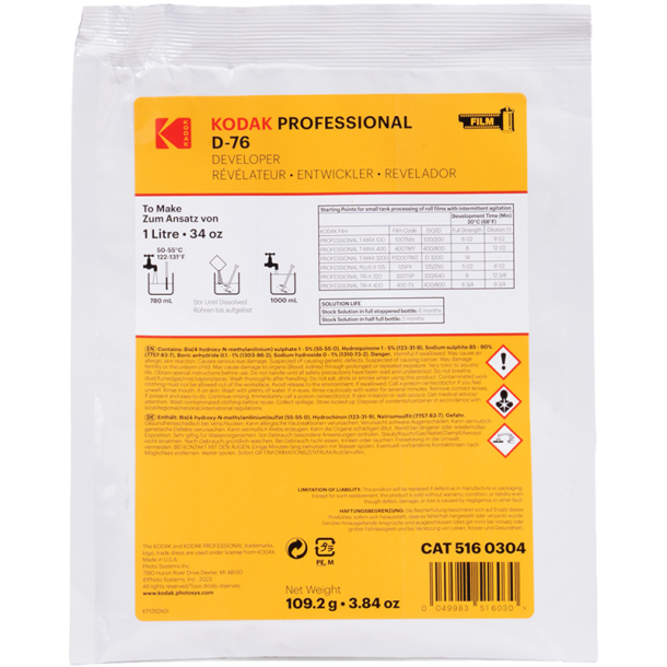 Kodak Professional D-76 Film Developer Powder To Make 1L