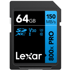 Lexar SDXC 800x Pro UHS-I cards, C10 (V30) U3, R150, 64GB