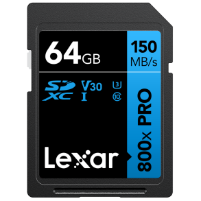 Lexar SDXC 800x Pro UHS-I cards, C10 (V30) U3, R150, 64GB