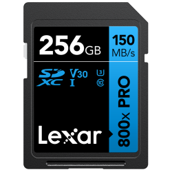 Lexar SDXC 800x Pro UHS-I cards, C10 (V30) U3, R150/W45, 256GB