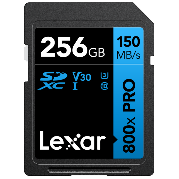 Lexar SDXC 800x Pro UHS-I cards, C10 (V30) U3, R150/W45, 256GB