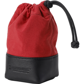 Artisan & Artist | ACAM-LP140 | Fabric and Leather Lens Pouch (M) Red/Black