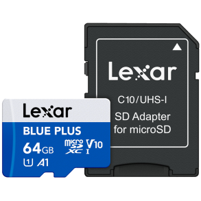 Lexar microSDHC Blue Plus UHS-I SD adapter, up to 100MB/s read C10/A1/U3 (V30) 64GB