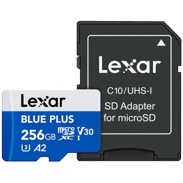 Lexar microSDHC Blue Plus UHS-I with SD adapter, up to 170MB/s read C10/A2/U3 (V30) 256GB