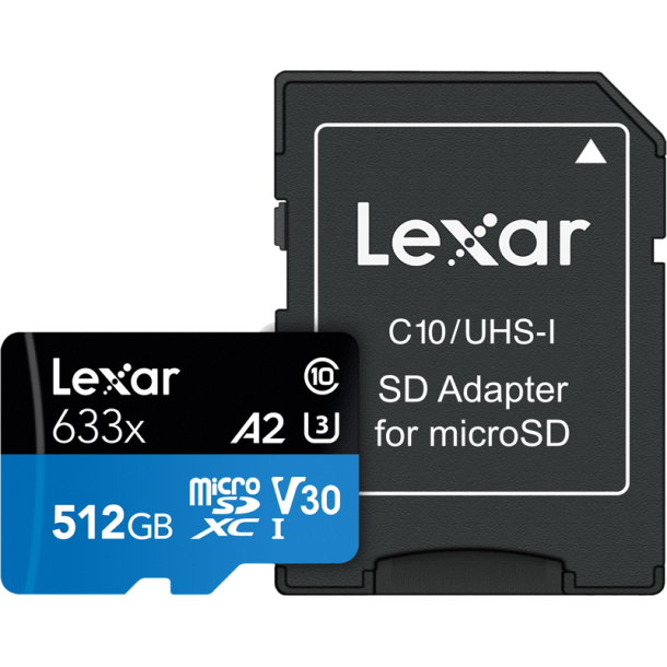 Lexar microSDXC 633x UHS-I/A2/U3/10 R100/W45MB (V30) 512GB