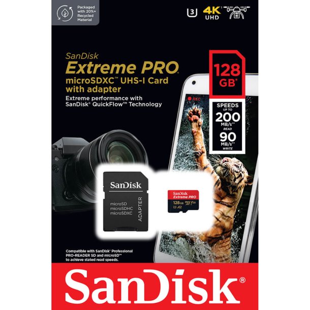 SanDisk Extreme Pro MicroSDXC 128GB - 200mb/sec A2