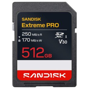 SanDisk 512 GB SDXC- Extreme PRO UHS-IR250MB/s/W170MB/s 4K UHD